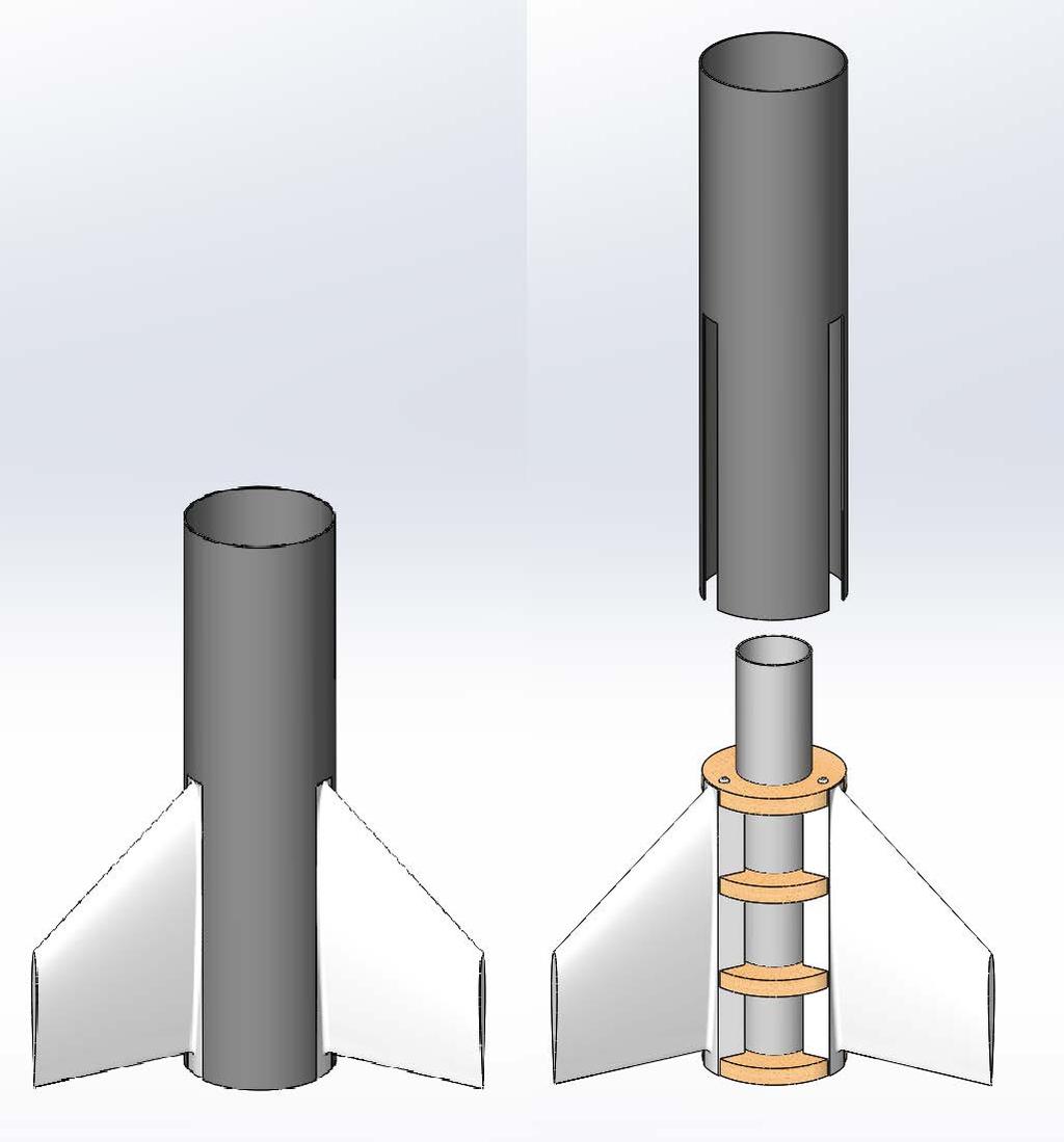 Fin Integration Assembly shielded by body tube Slots in body tube allow the fin & motor tube assembly to be removed from launch vehicle in a