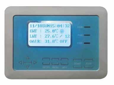 For chillers up to 6 compressors The wall pad controller equips with multi color backlighting LCD display.