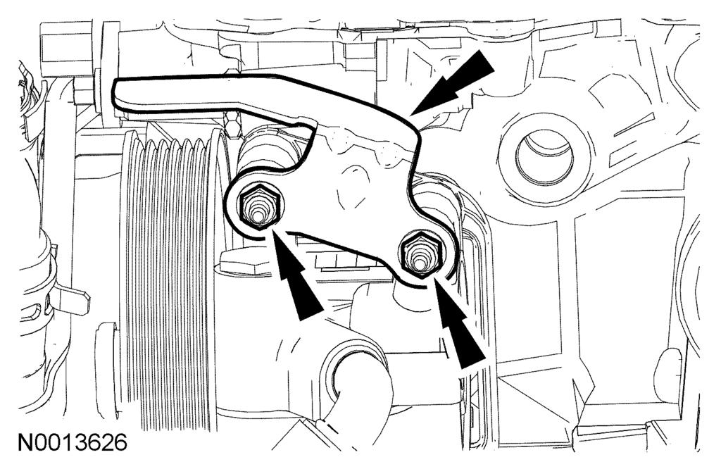 303-01B-5 303-01B-5 22. Install the power steering tube retaining clip 25. Connect the A/C clutch and crankshaft position and nut to the power steering stud bolt. (CKP) sensor electrical connectors.