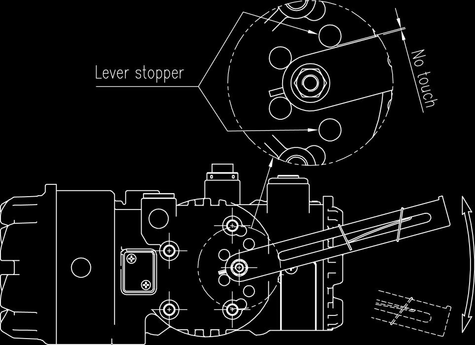 On both 0% and 100%, the feedback lever should not touch the lever stopper, which is located on the backside of the positioner.
