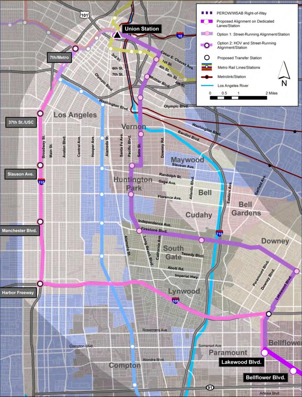 BRT Alternative Alignment Northern Connection Area: Street service Transitway and freeway HOV Lane