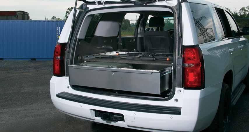 SINGLE DRAWER SERIES CHEVY TAHOE POLICE PURSUIT VEHICLE STANDARDS: Anti-skid top surface with cargo rail Fabricated from 0.