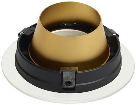 Can be easily installed or removed Mounts to existing trim Compatible with Fixed and Adjustable Housings Finish Options: Anodized Gold (G) or Anodized Black (B) SPECIFICATIONS shown in black
