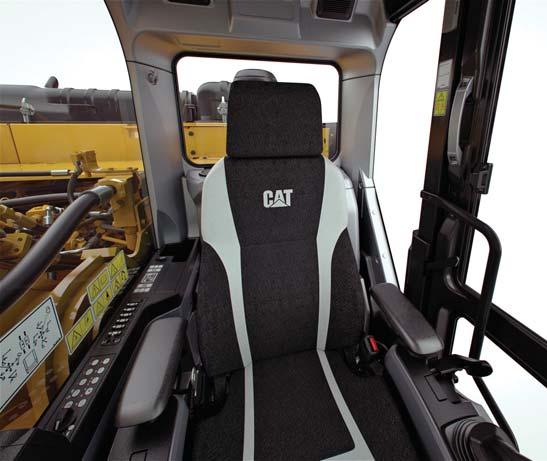 (ROPS-certified), equipped with various storage areas, auxiliary power outlets, climate