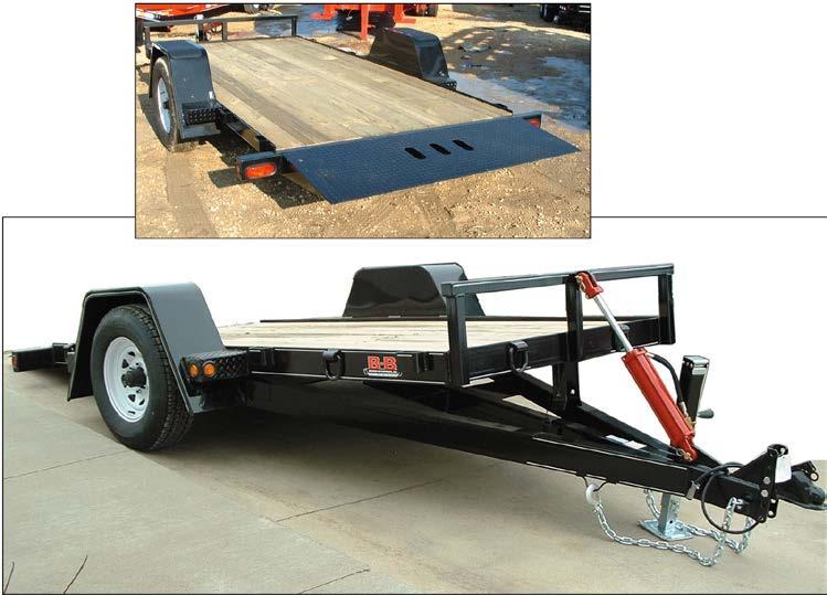 Utility Tiltbed Trailer 1. E-Z Lube axles. 2. Electric brakes. 3. Radial tires. 4. Breakaway kit. 5. 7,000 lb. dropleg jack. 6. 2 x 8 treated floor. 7. Heavy duty fenders with step plates in front and back.