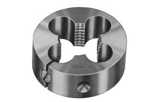 ADJUSTABLE ROUND SPLIT DIES Fractional Sizes, No. 277 Pipe Sizes No. 278 Carbon steel dies are standard with right hand American National form of thread. 13/16 O.D. - 1/4 Thickness Fractional Sizes No.