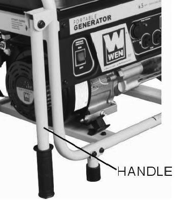 At this point, gently remove the two wheels from underneath the generator. a Figure 3- handle assembly b Attach Wheels To attach the wheels to the generator, perform the following steps: 1.