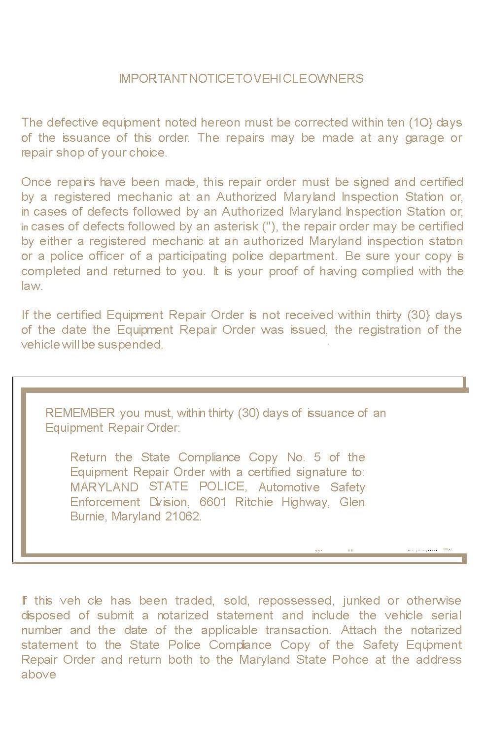 Policy 904 SAFETY EQUIPMENT REPAIR ORDER Page 5 of 5