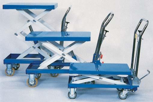 rear wheels for safety Overload value ensures load limit is not exceeded Special hydraulic valving ensures loads lower slowly One-piece table-top for strength and easy cleaning Handle folds flat for