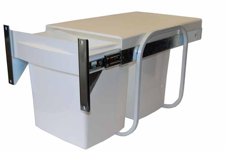 HAND/DOOR PULL 30 Litre Twin Bin System For 400mm cabinets White Capacity 30