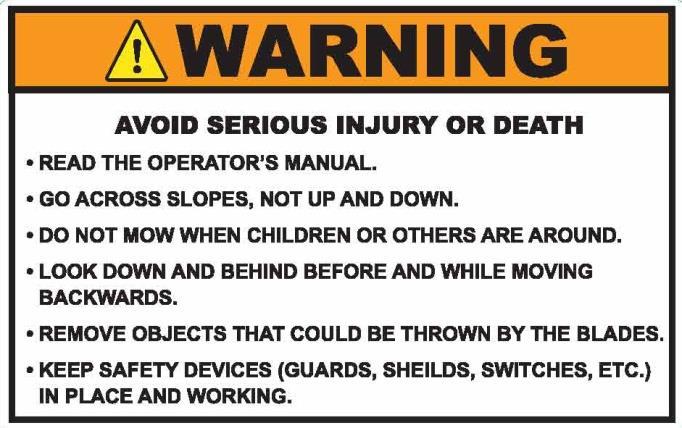injury if the instructions are not followed. Safety Precautions Understand the operation of all controls and learn how to stop the engine and mower quickly in case of emergency.