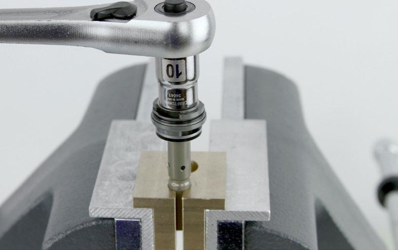To prevent damage to the compression piston, position the shaft in the vise so