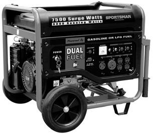0201310 GEN7500DF 7500 SURGE WATTS / 6000 RUNNING WATTS DUAL FUEL LPG LIQUID PROPANE & GASOLINE PORTABLE GENERATOR INSTRUCTION MANUAL READ ALL INSTRUCTIONS AND WARNINGS BEFORE USING THIS PRODUCT.
