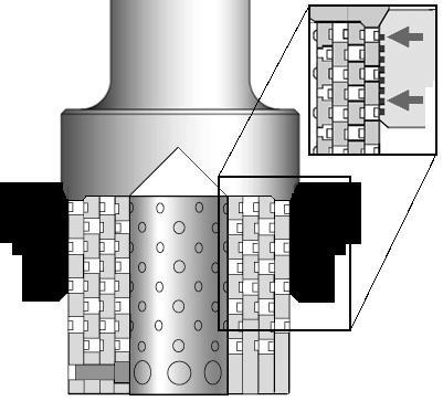The single-stage CavStream is a CavControl (Figure 14.4.1) cylinder built into the plug head. It uses the CavControl style stepped holes that are counter-bored into the skirt.