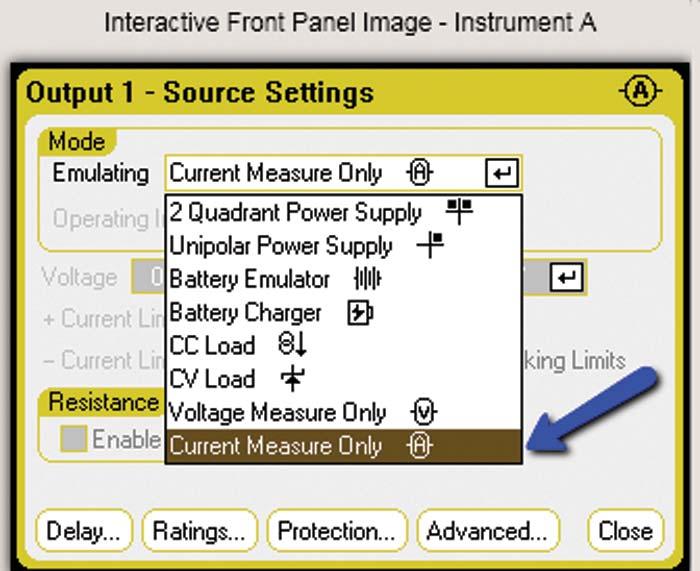 In Figure 2, you can see a picture of an actual setup. After you configure the setup, select Current Measure Only as the emulating mode in the 14585A source settings screen, as shown in Figure 3.