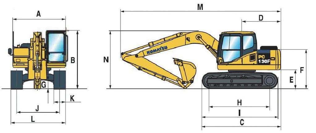 H YDRAULIC E XCAVATOR WALK-AROUND MACHINE DIMENSIONS MACHINE DIMENSIONS Standard Long Reach (Bucket) A Overall width of upper structure 2.490 mm 2.490 mm B Overall height of cab 3.075 mm 3.