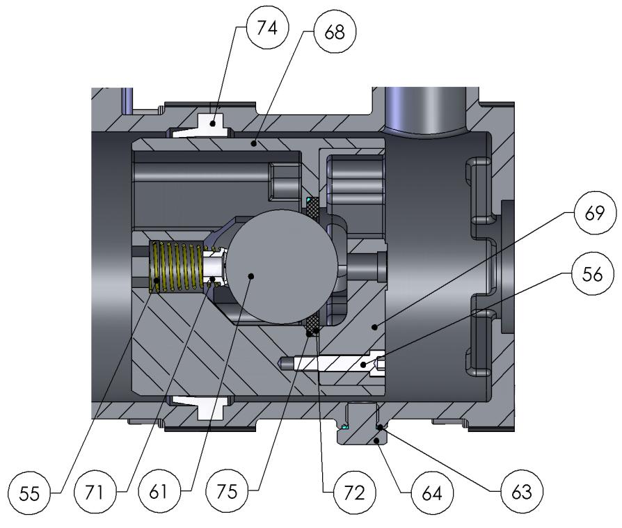 Maintenance Section 5.2 - Assembly Procedure Pump Assembly Fluid Section - Ball Checks 1. Assemble the Piston: Insert spring (55) and spring keep (71) into piston 2.