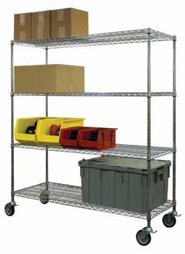 Fast and easy to assemble. No special tools are required. Shelves are fully adjustable in 1 increments. Cart capacity: 600 lbs. Available in 69 and 80 high mobile units that include 4 shelves.