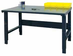 All welded steel legs are designed to support the most demanding applications. Elevated shelves are 12 above the worksurface and are 10 deep. Workbench capacity 1,000 lbs. Easy to assemble.