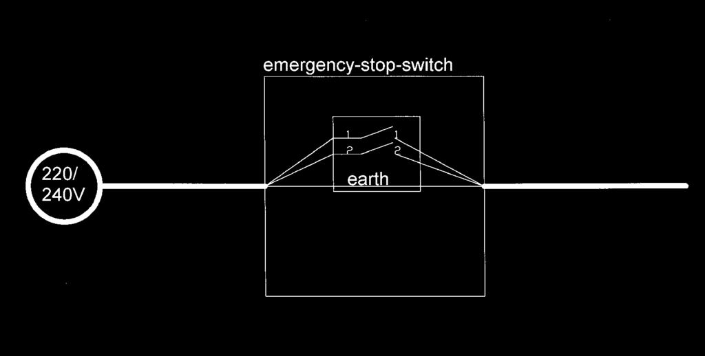 The emergency-stop-switch is connected in series between power source and conveyor