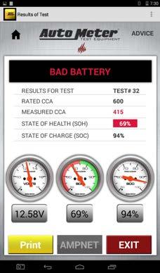 BATTERY TEST cont. These screens show the results the BVA-460 will return after a battery test.