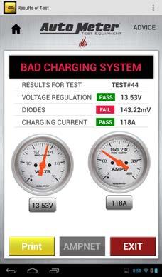 CHARGING TEST cont. This screen will appear if the Charging system tests good. This screen will appear if the voltage ripple is high which is an indicator of a diode failure in the alternator.