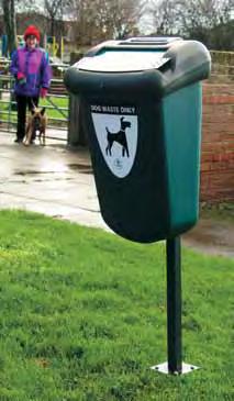 Ultra-destruct Dog Waste Only logo. Triangular DIN lock key to open, slam to lock. Sack-retention system. Fixings for wall or post mounting. Choice of fixing options. Plastic sacks. Chute lock kit.