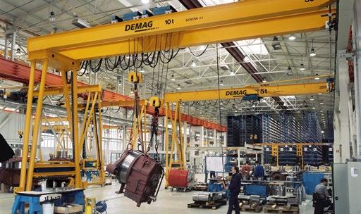 The Demag double-girder semi-portal crane is also available with a pair of travelling hoists to make tool-changes in pressing facilities more efficient, for example.
