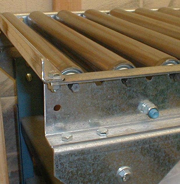 "A" Angle End Stop mounts to end of conveyor and bolts to top flange of conveyor side channels. Available in all standard conveyor widths. A SW/JRS/MRS Angle Stop Model OA Conv.