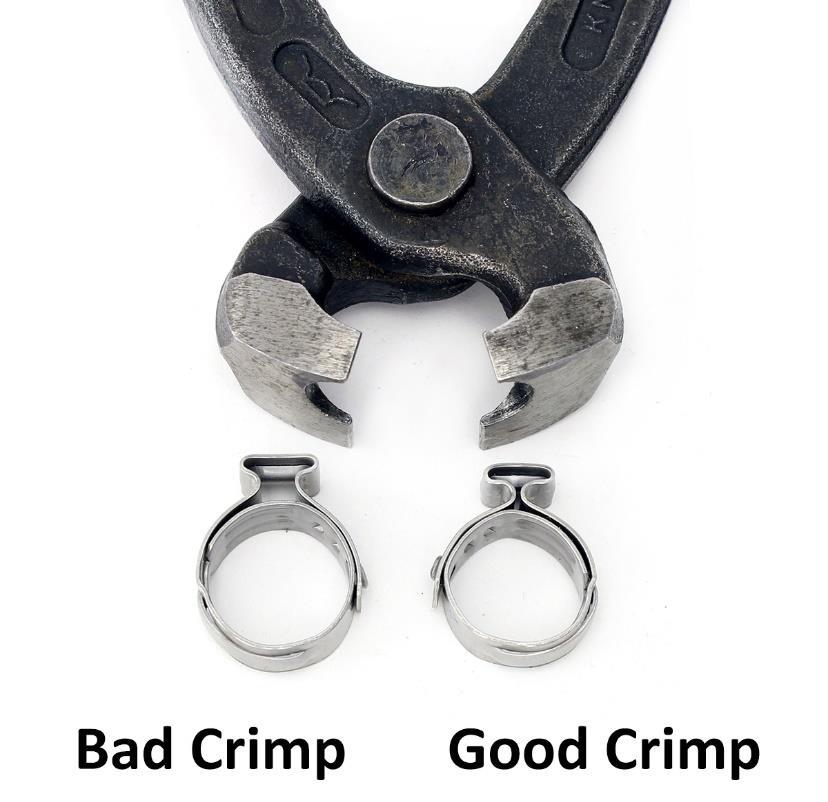 Above diagram shows how to properly crimp the clamps. The proper tool is also shown.