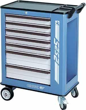 2525-520 TOOL TROLLEY with 7 drawers T Working platform in ABS with 3 compartments for small parts T With handle for easy pushing, pulling and turning T Drawers fully extendable, removable, 1-5
