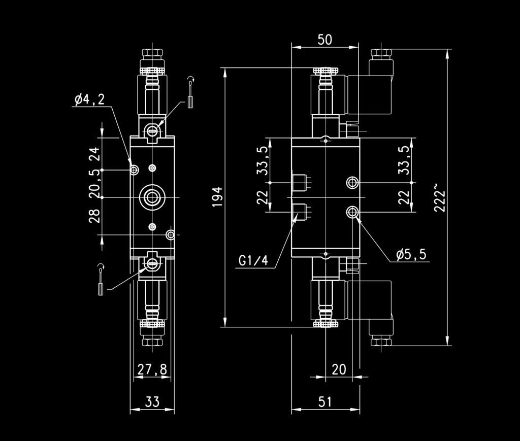 > Series 4 valves and solenoid valves 3/-way solenoid valve, G1/4, bistable - Mod. 434-011.