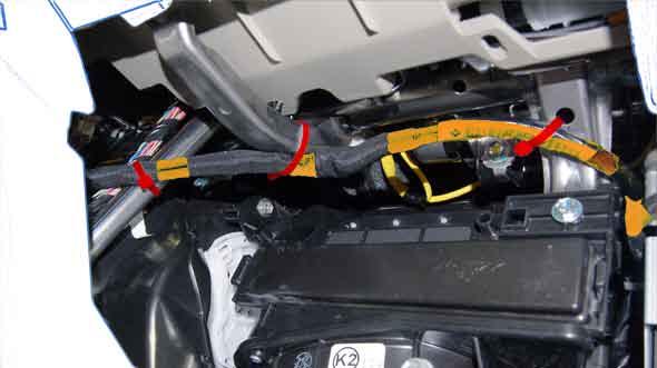 f) Secure the V4 Harness to the Vehicle Harness