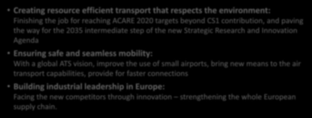 Meeting the Challenges set in Horizon 2020 Creating resource efficient transport that respects the environment: Finishing the job for reaching ACARE 2020 targets beyond CS1