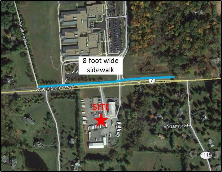 Traffic Impact Study LCPS Valley Service Center Gorove/Slade Associates BICYCLE & PEDESTRIAN ACCOMMODATIONS Currently, an approximately 8-foot wide sidewalk exists on the north side of W Colonial