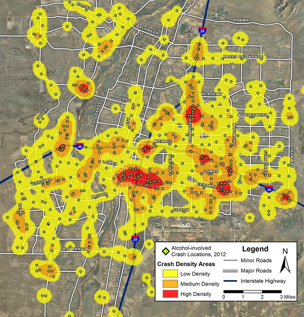 Crash Geography Map 3: Location and Density of Crashes in Albuquerque, 2012 2 All maps are available in high-resolution color at http://tru.unm.