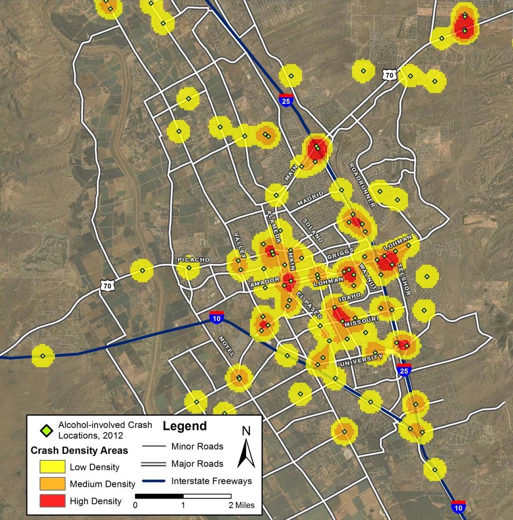 Crash Geography Map 4: Location and Density of Crashes in Las Cruces, 2012 3 All maps are available in high-resolution color at http://tru.unm.