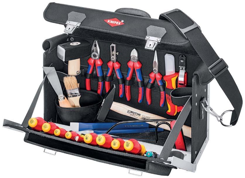 Tool Bag 24 parts apprentices tool bag for electrical contractors 2 > light design made of hard wearing, reinforced polyester fabric > front additionally reinforced with aluminium brackets > semi
