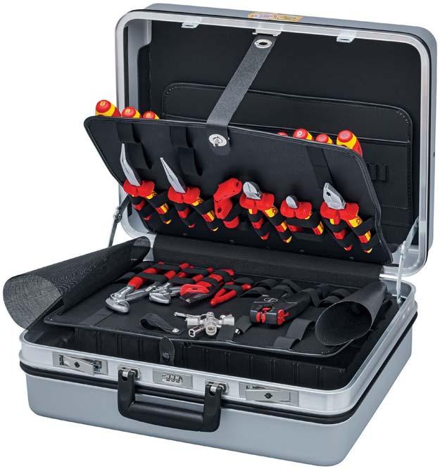 Tool Case Electric 23 parts 2 > contains 23 brand name tools, partly VDE tested according to DIN EN/IEC 609, 0 V > hard wearing A S hard shell construction with aluminium frame and circular buffer