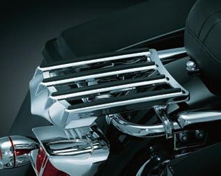 PreMier luggage rack The Premier Luggage Rack is streamlined and three-dimensional. black rubber inserts contrast the bright chrome fi nish and also provide a slip-resistant surface.