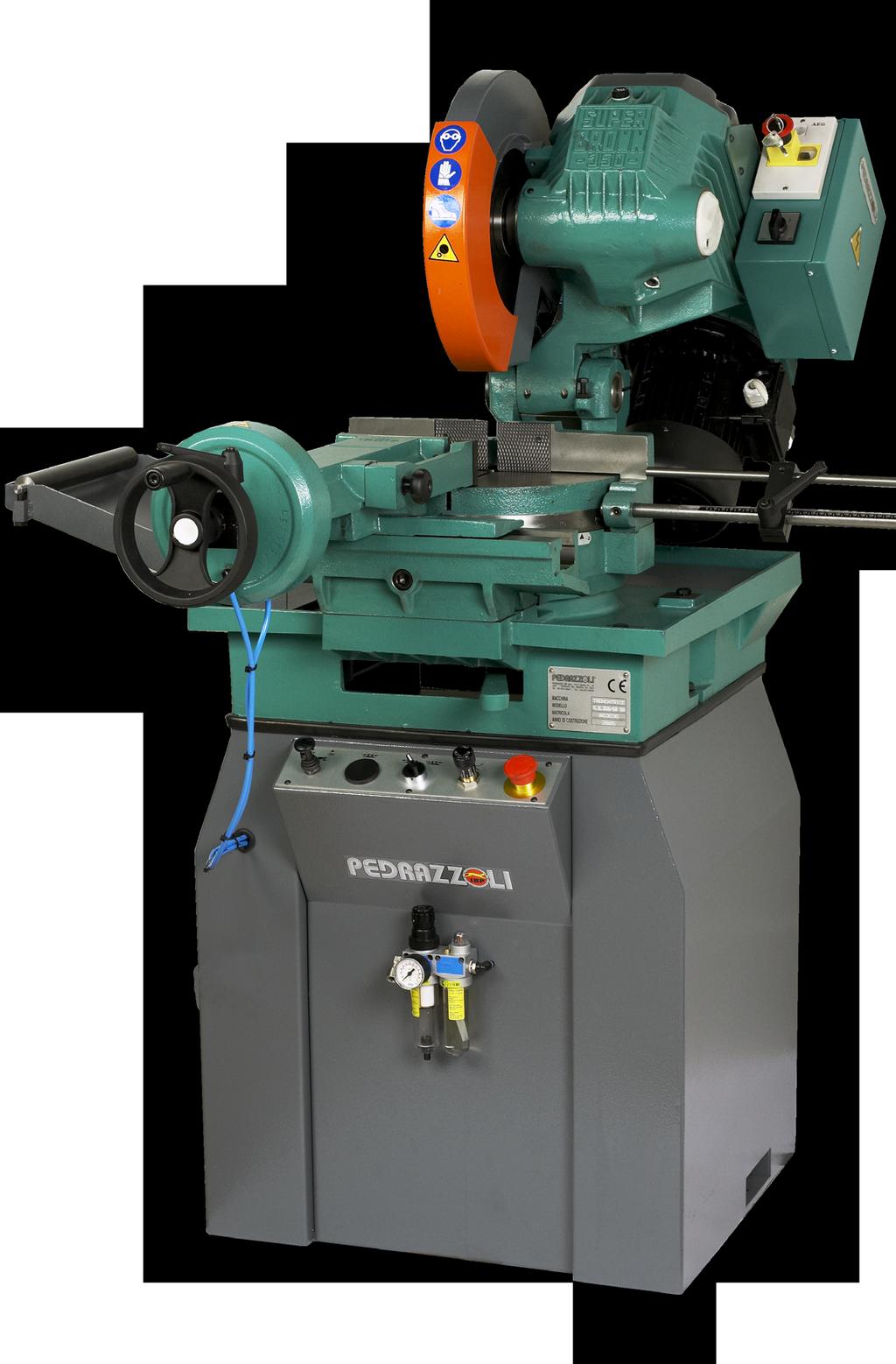 SUPER BROWN 350 SA SEMIAUTOMATIC CIRCULAR SAW with infinitely variable blade speed to cut all types of metals SUPER BROWN 350/45 SA for cuts from 0 to 45 right SUPER BROWN 350/60 SA for cuts from 60