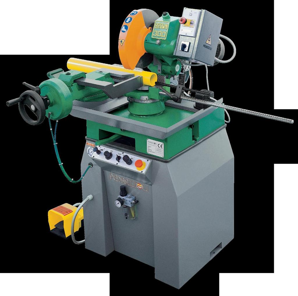 BROWN 300 SA SEMIAUTOMATIC CIRCULAR SAW with infinitely variable blade speed to cut all types of metals LOADING ROLLER TABLE