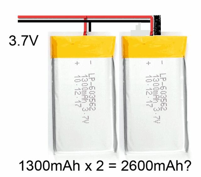 Multi-battery Packs You may eventually find yourself needing a big battery, say because your project has twice as many LEDs or you want it to last twice as long.