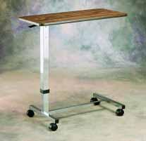 CareGuard Overbed Table Model no. 6400 Light upward touch allows table to elevate freely Light downward touch on table top locks table in position Economically priced Tilt-Top Overbed Table Model no.