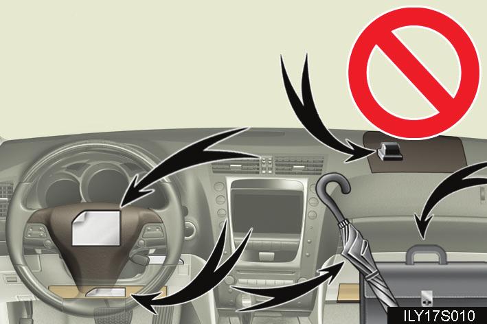 CAUTION SRS airbag precautions Do not attach anything to or lean anything against areas such as the dashboard, steering wheel pad or lower portion of the instrument panel.