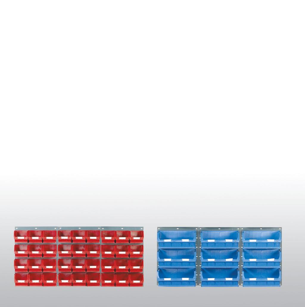 Topstore - Wall Mounted Louvred Panel Kits A range of modular pre-kitted TP10 louvred panels (H) 641 x (W) 457 mm in grey, complete with Topstore Containers ranging from TC2 s to TC6 s, in blue or