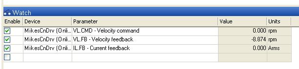 5.4 In the top box, under the Parameter column, select VL.CMD for Velocity Command, followed by VL.