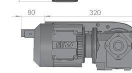 Standard attached gear motors are with SEW motor size 0.25kW, 0.37kW & 0.