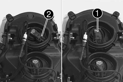 16 ELECTRICAL SYSTEM 170 Plug connector into the new headlight bulb. Low beam (H11/socket PGJ19-2) ( p. 208) Position headlight bulb into the bulb socket and turn it all the way clockwise.