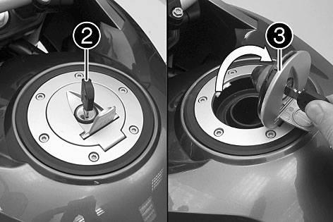 To take pressure off of the ignition key, push down on the filler cap.